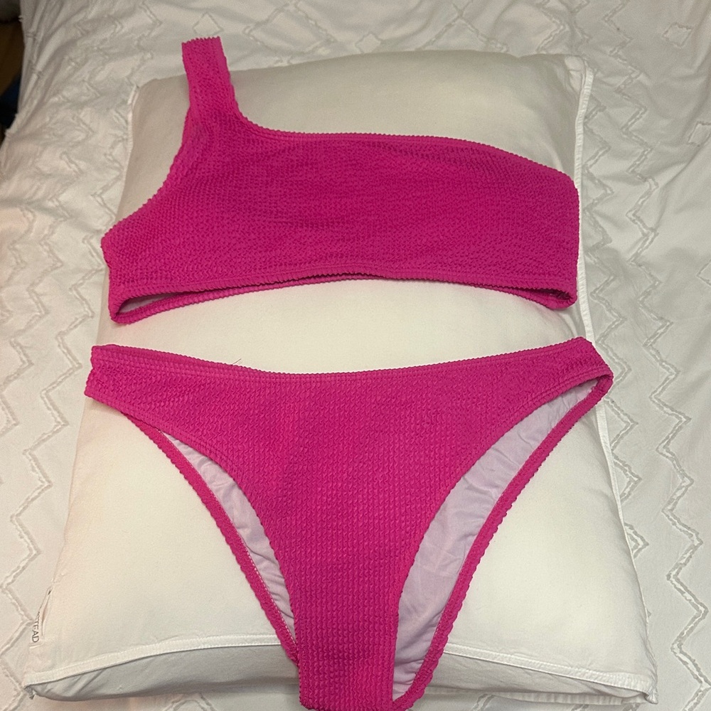 Hot Pink One-Shoulder Bikini Set